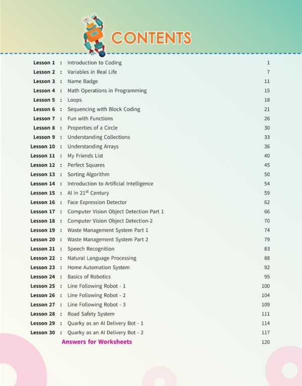 Interactive Coding, AI and Robotics Book Class 7 – Content