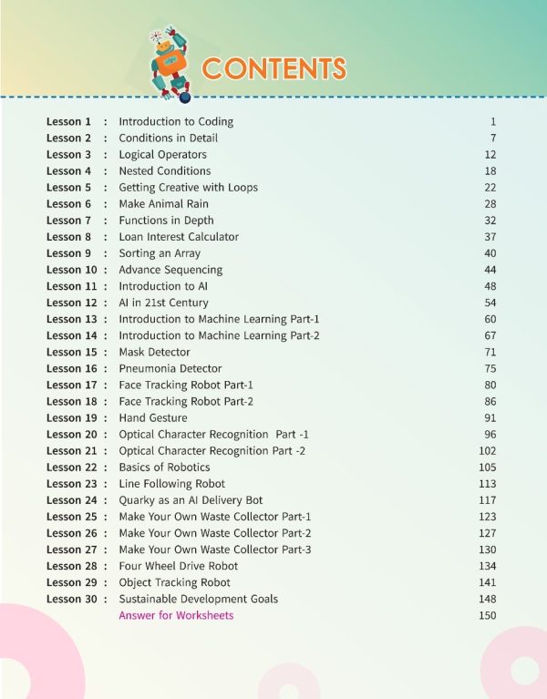 Interactive Coding, AI and Robotics Book Class 8 – Content