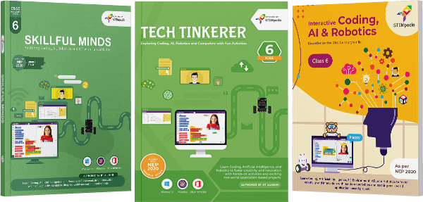 STEMpedia Coding AI Robotics Computer Books for ICSE Class 6th - Skillful Minds, Tech Tinkerer and Interactive Coding AI & Robotics