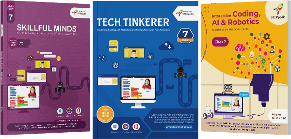 STEMpedia Coding, AI & Robotics text book for ICSE Class 7th - Skillful Minds, Tech Tinkerer, and Fun-filled Coding, AI & Robotics.