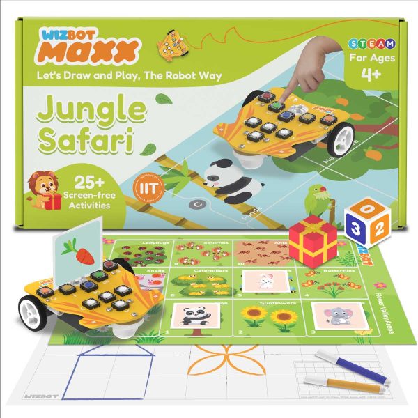 Wizbot Maxx Jungle Safari Kit for screen-free play time with robot toy for kids